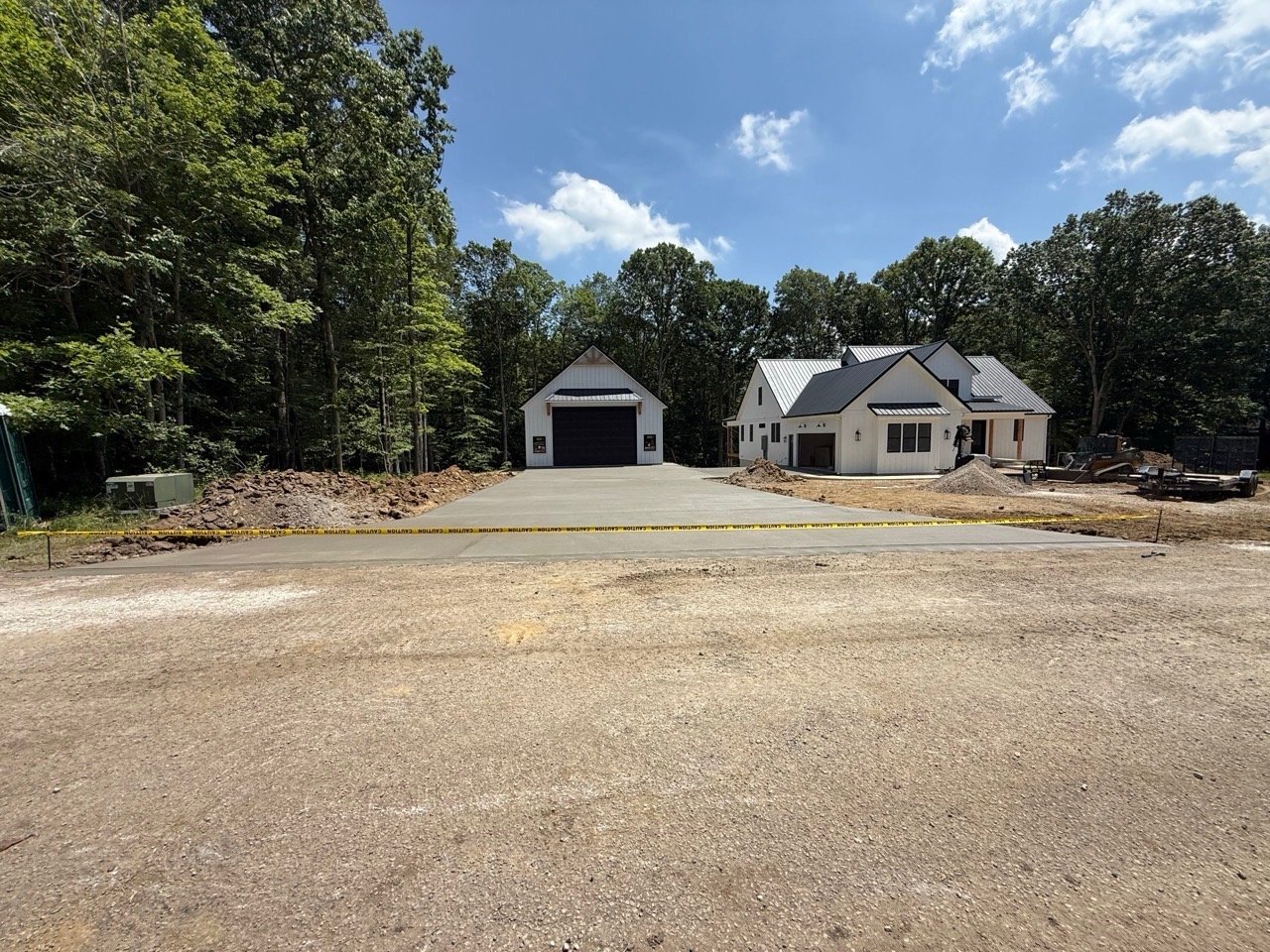 New construction home built by Triple G with attached garage under a clear blue sky
